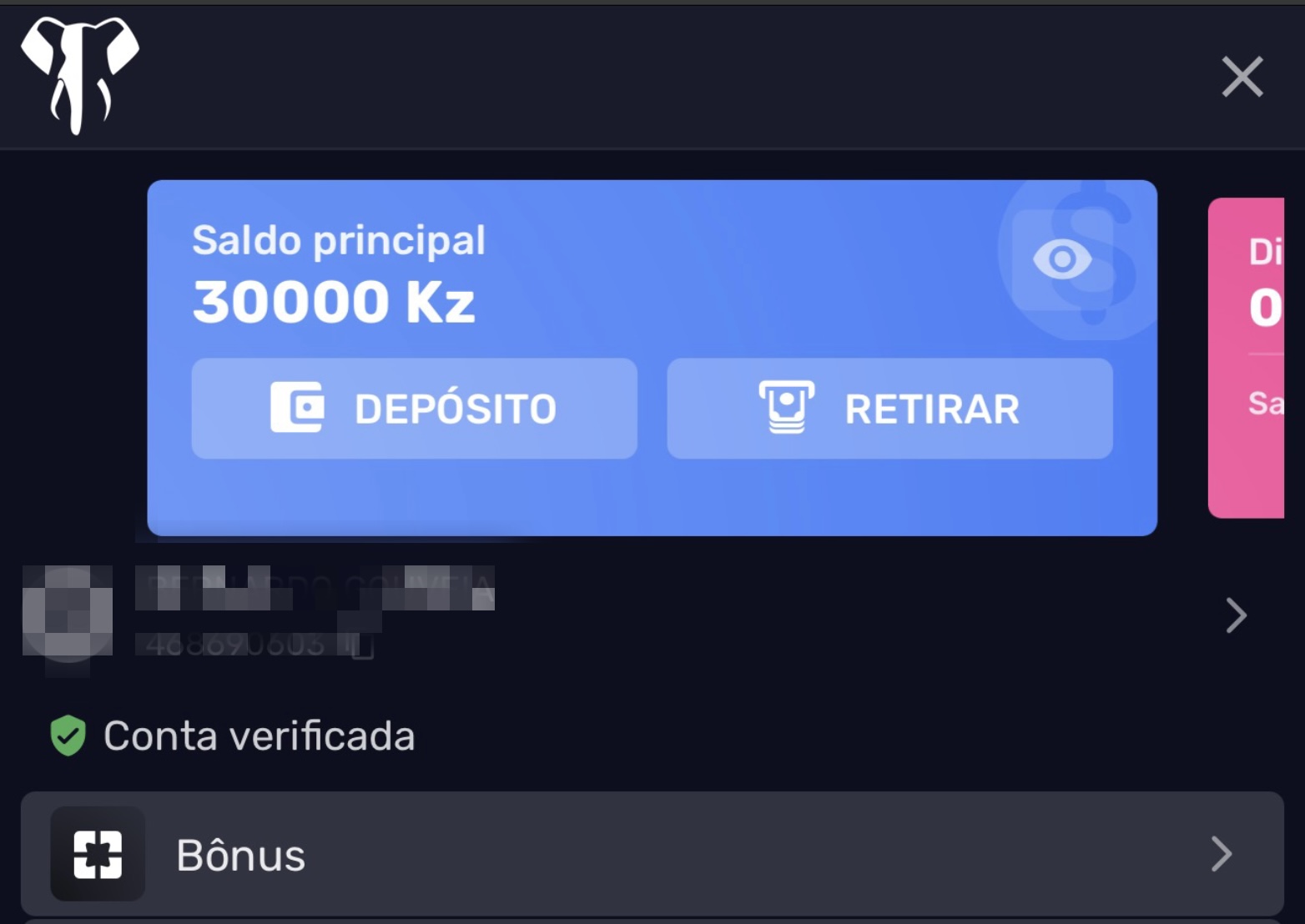 Saldo de 30.000 Kz na ElephantBet